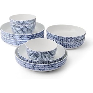 image:imageMikasa Dillon Bone China Lightweight Chip Resistant 9 Piece Dinnerware Bowl Set Service for 3 BlueBlue